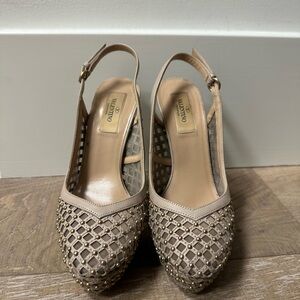 Valentino Mesh Platform Nude Heels